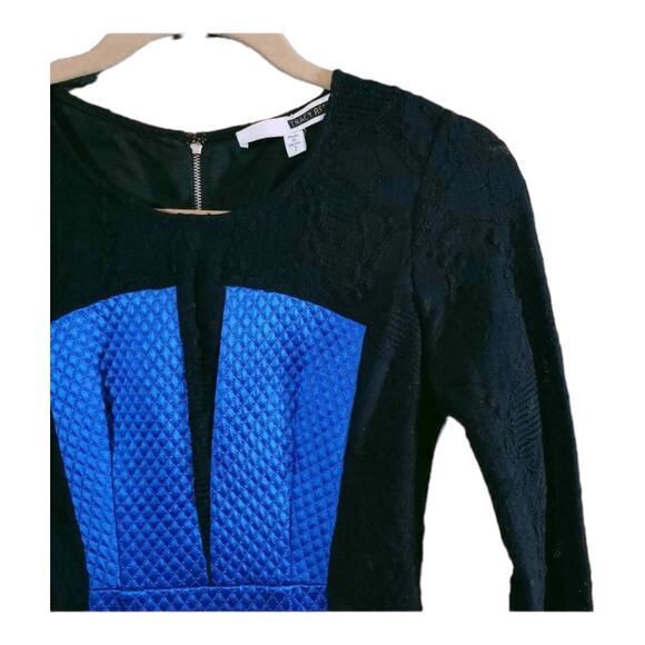 Tracy Reese Long Sleeve Colorblock Mini Sheath Dress Satin & Lace Women's 2 - Picture 3 of 6